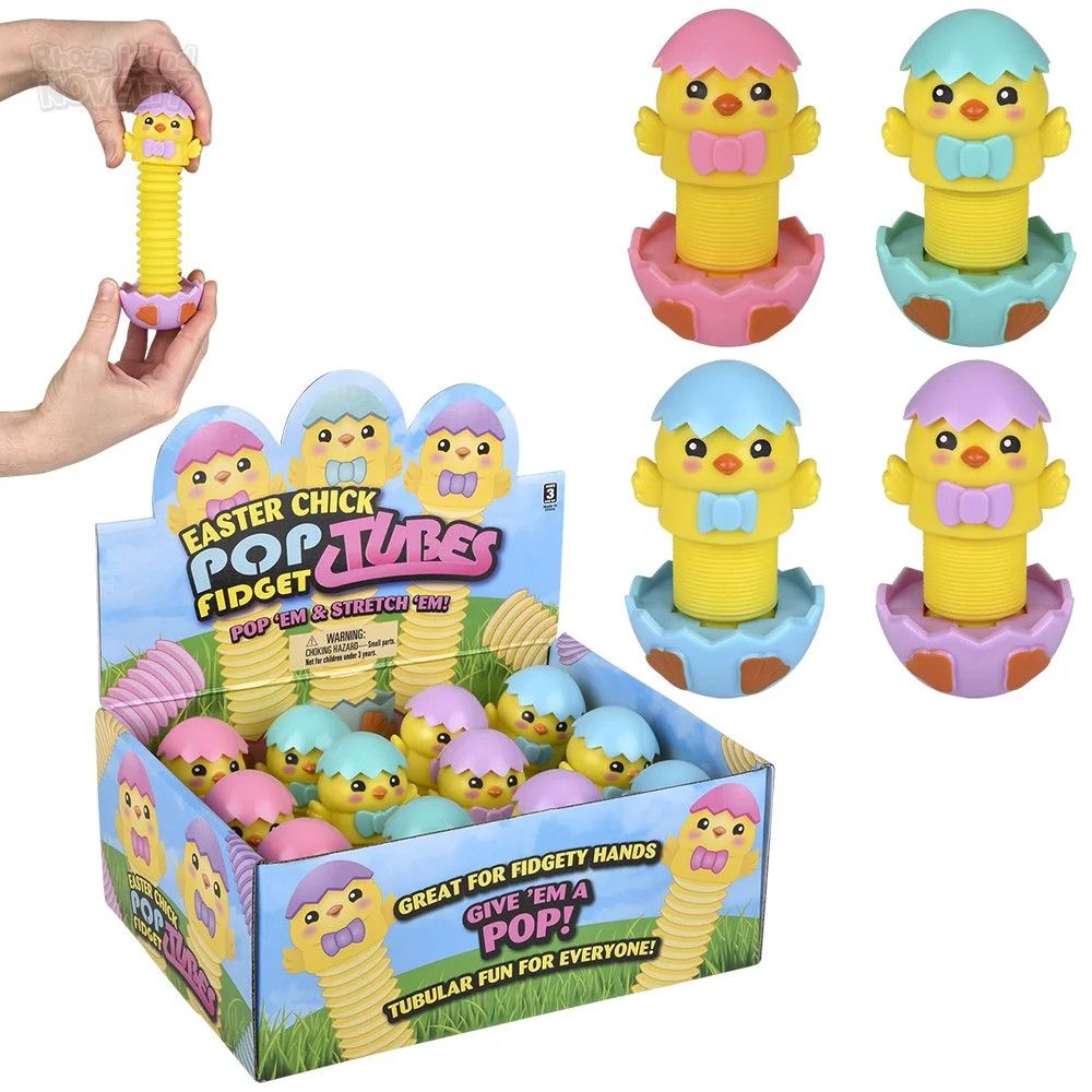 Easter Chick Fidget Pop Tube 7" - 12 Ct. Box