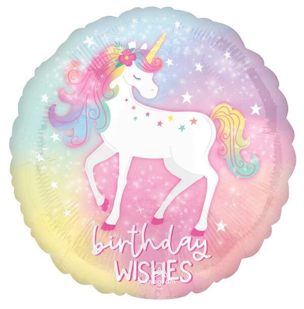 Enchanted Unicorn Birthday - 17&quot; Helium Filled Foil Balloon, Ribbon