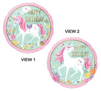 Magical Unicorn Happy Birthday Holographic  - 18&quot; Helium Filled Foil Balloon, Ribbon