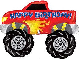 Monster Truck Birthday Holographic - 37&quot; Helium Filled Foil Balloon, Ribbon