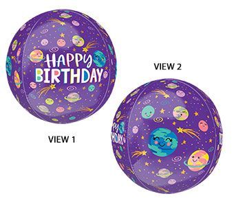 Smiling Galaxy Orbz - 15&quot; Helium Filled Foil Balloon, Ribbon