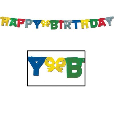 Foil Happy Birthday Streamer / Banner Multi Color 4 1/4&quot; x 5&#39;