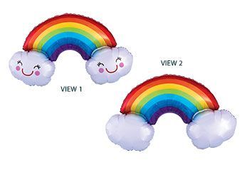 Rainbow with Clouds - 37&quot; Helium Filled Foil Balloon, Ribbon