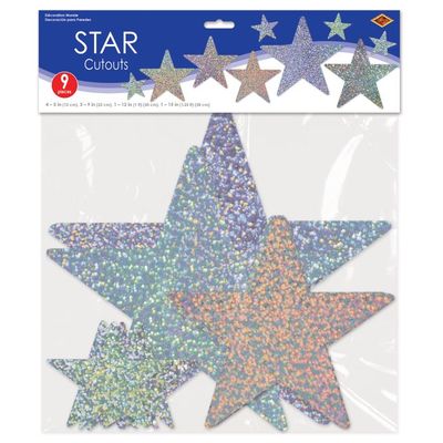 Glittered Star Cutouts 9ct 4-5", 3-9", 1-12", 1-15"