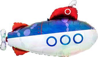 Iridescent Submarine - 34&quot; Helium Filled Foil Balloon, Ribbon