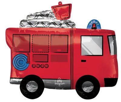 Fire Truck - 26&quot; Helium Filled Foil Balloon, Ribbon