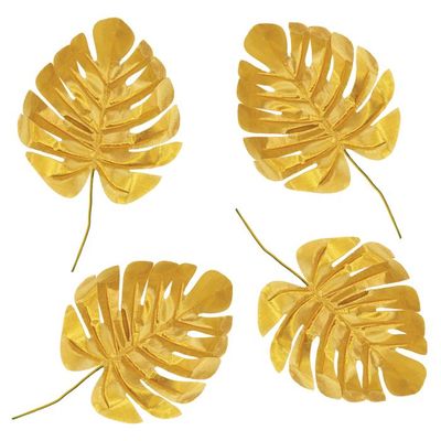 Gold Fabric Palm Leaves - 4ct