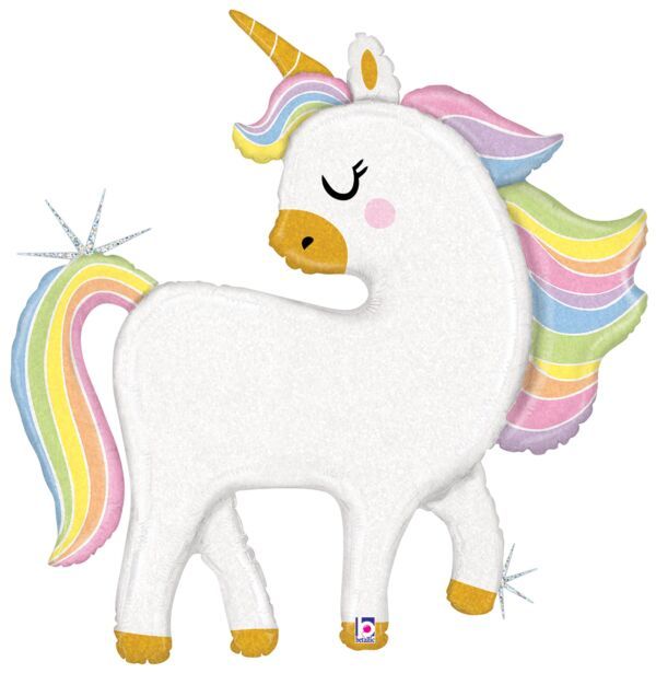 Pastel Unicorn Holographic - 48&quot; Helium Filled Foil Balloon, Ribbon