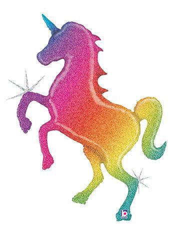 Rainbow Unicorn Holographic - 54&quot; Helium Filled Foil Balloon, Ribbon