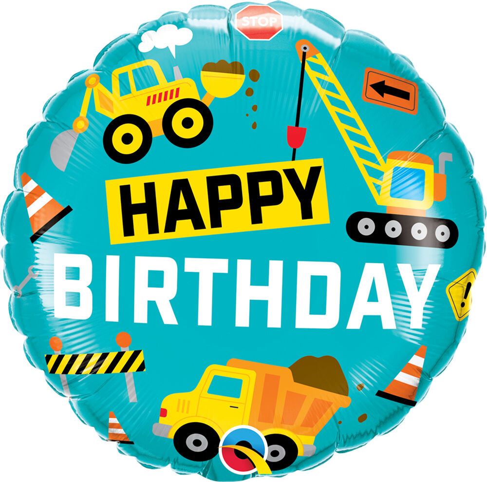 Bday Construction - 18&quot; Helium Filled Foil Balloon, Ribbon