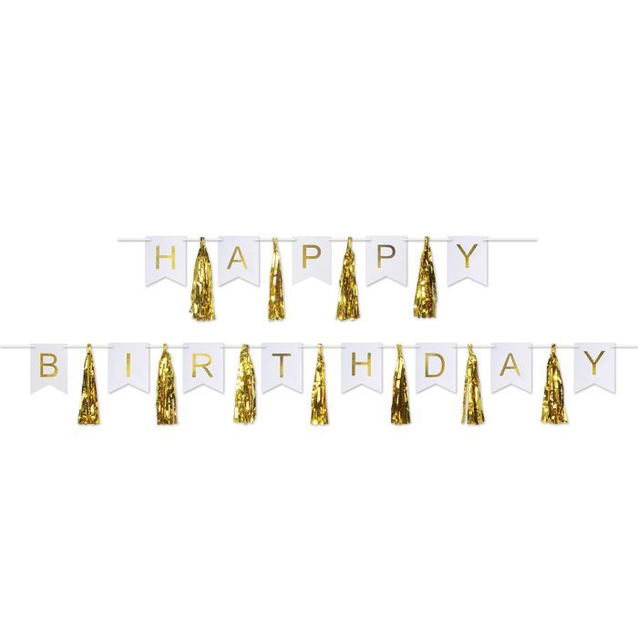 Happy Birthday Tassel Streamer / Banner Gold