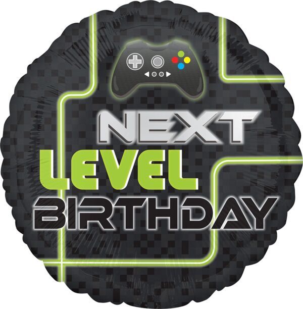 Level Up Birthday - 17&quot; Helium Filled Foil Balloon, Ribbon