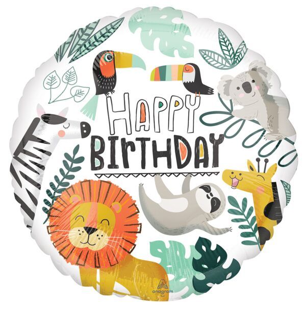 Get Wild Birthday - 17&quot; Helium Filled Foil Balloon, Ribbon