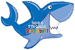 Birthday Shark  - 35&quot; Helium Filled Foil Balloon, Ribbon