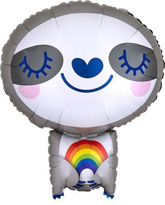 Sloth with Rainbow- 19&quot; Helium Filled Foil Balloon, Ribbon