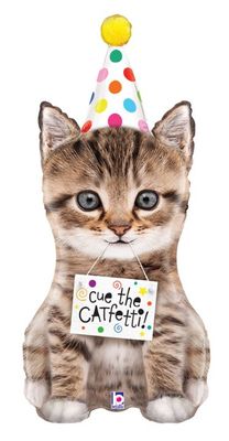 Cue The Catfetti Cat - 41&quot; Helium Filled Foil Balloon, Ribbon