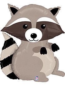 Woodland Raccoon - 36&quot; Helium Filled Foil Balloon, Ribbon