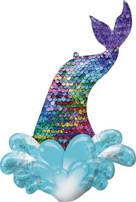 Mermaid Sequin Tail - 39&quot; Helium Filled Foil Balloon, Ribbon
