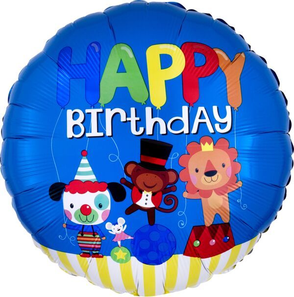 Happy Birthday Circus Fun - 17&quot; Helium Filled Foil Balloon, Ribbon