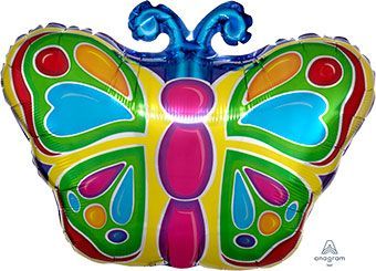 Bright Butterfly - 18&quot; Helium Filled Foil Balloon, Ribbon