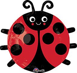 Happy Ladybug - 19&quot; Helium Filled Foil Balloon, Ribbon