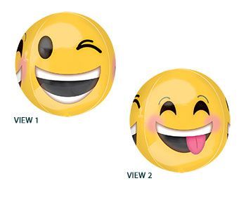 Winking Emoji Orbz - 15&quot; Helium Filled Foil Balloon, Ribbon