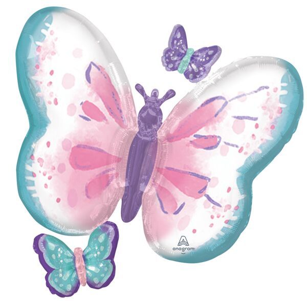 Flutters Butterfly - 29&quot; Helium Filled Foil Balloon, Ribbon