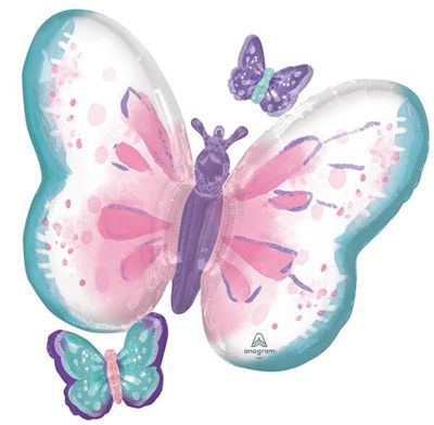 Flutters Butterfly - 29&quot; Helium Filled Foil Balloon, Ribbon