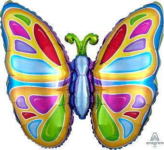 Bright Butterfly - 25&quot; Helium Filled Foil Balloon, Ribbon