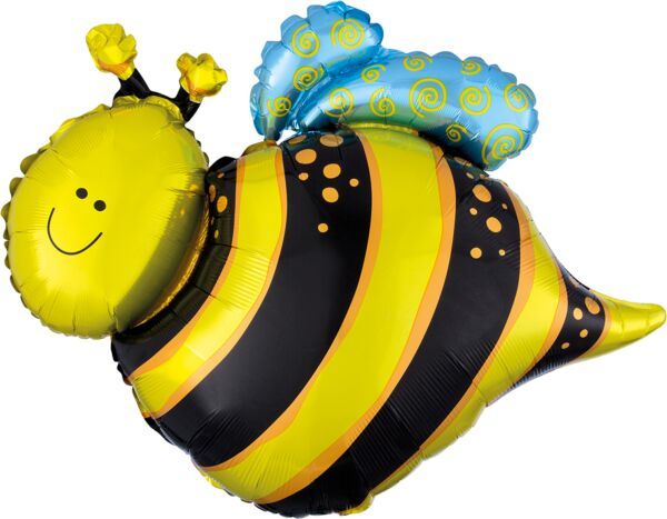 Happy Bee - 25&quot; Helium Filled Foil Balloon, Ribbon