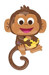 Happy Monkey - 36&quot; Helium Filled Foil Balloon, Ribbon