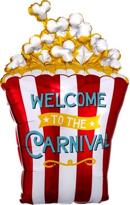 Carnival Popcorn - 29&quot; Helium Filled Foil Balloon, Ribbon