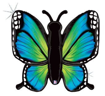 Radiant Blue Butterfly Holo - 46&quot; Helium Filled Foil Balloon, Ribbon