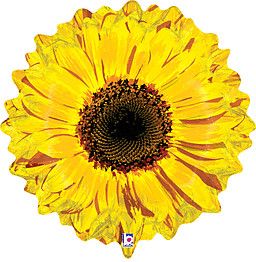 Yellow SunFlower- 46&quot; Helium Filled Foil Balloon, Ribbon