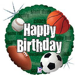 Sports Balls Birthday Holographic - 18&quot; Helium Filled Foil Balloon, Ribbon