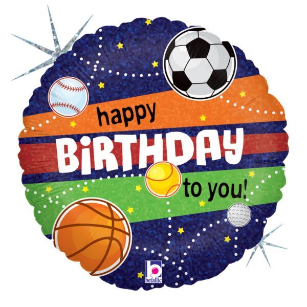 Happy Birthday To You Sports - 18&quot; Helium Filled Foil Balloon, Ribbon
