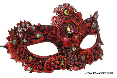 Red Lace Mask with Jewels