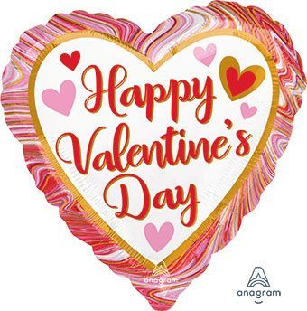 Marbled happy Valentine's Day - 18" Helium Filled Foil Balloon, Ribbon