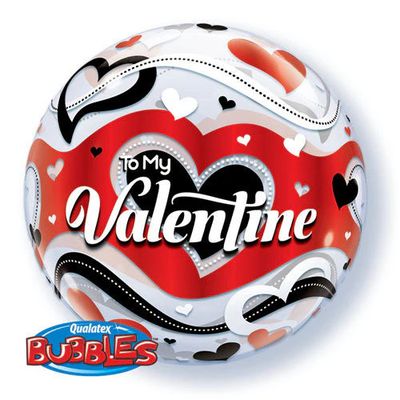 To My Valentine - 22" Helium Filled Bubble Balloon, Ribbon