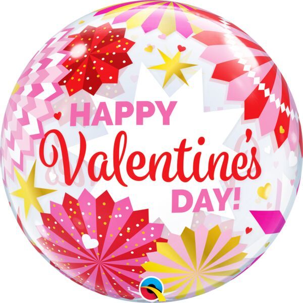 Valentine Paper Fans - 22" Helium Filled Bubble Balloon, Ribbon