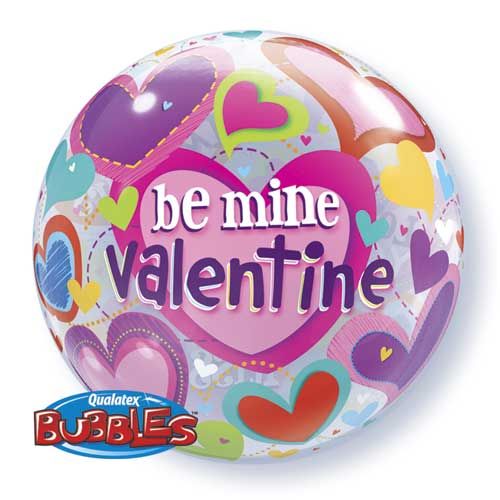 Valentine Be Mine - 22" Helium Filled Bubble Balloon, Ribbon