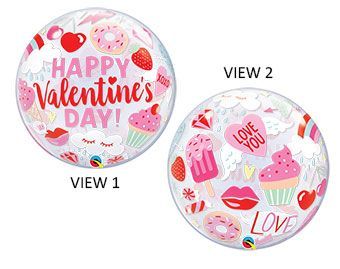 Everthing Valentines - 22" Helium Filled Bubble Balloon, Ribbon