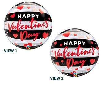 Valentine Black Stripes - 22" Helium Filled Bubble Balloon, Ribbon