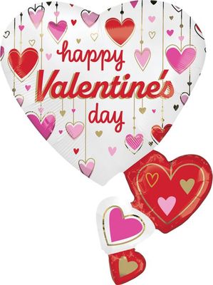 HVD Satin Dangling Hearts - 30" Helium Filled Foil Balloon, Ribbon