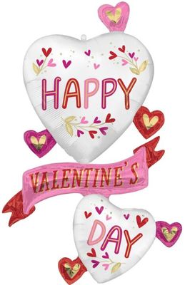 Valentine Satin Botanical Traces - 49" Helium Filled Foil Balloon, Ribbon
