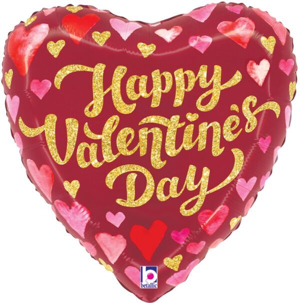 Valentines Day Sparkles Heart - 18" Helium Filled Foil Balloon, Ribbon
