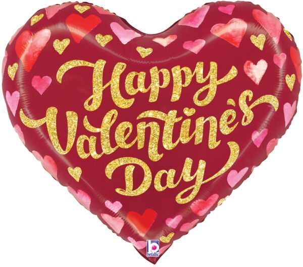 Valentines Day Sparkles Heart - 24" Helium Filled Foil Balloon, Ribbon