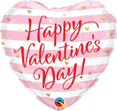Valentine Pink Stripes - 18" Helium Filled Foil Balloon, Ribbon
