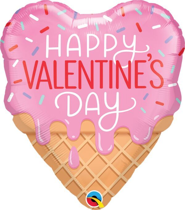 Valentine's Waffle Cone - 21" Helium Filled Foil Balloon, Ribbon