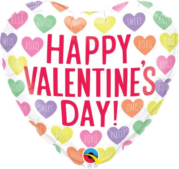 Valentines Conversation Heart - 18" Helium Filled Foil Balloon, Ribbon